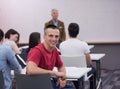 Technology students group in computer lab school classroom Royalty Free Stock Photo