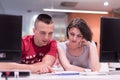 Technology students group working in computer lab school class Royalty Free Stock Photo