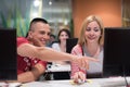 Technology students group working in computer lab school class Royalty Free Stock Photo