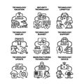 Technology Support Set Icons Vector Illustrations