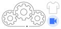 Cloud Computing Concept with Gear Icons, Shirt Outline, and Video Camera Symbol for Technology and Design Royalty Free Stock Photo