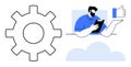 Business Solutions and User Interface Concepts with Gear, Thumbs-Up Icon, and Digital Cloud Elements Royalty Free Stock Photo