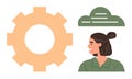 Gear Symbol, Profile of Woman, and Cloud Design Technology and Human Interaction Royalty Free Stock Photo