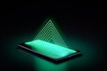 Geometric shape glowing colorful hologram on mobile phone