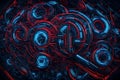 Technology-themed abstract background with blue and red lines creating a dynamic pattern. High-end tech wallpaper showcasing Royalty Free Stock Photo