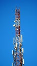 Technology on the top of the telecommunication GSM 5G, 4G, 3G tower.Cellular phone antennas on a building roof Royalty Free Stock Photo