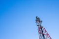 Technology on the top of the telecommunication tower copy space.Cellular phone antennas.Telecommunication mast Royalty Free Stock Photo