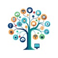 Technology Tree: Digital Icons Growing on Branches Representing Modern Connectivity and Innovation Royalty Free Stock Photo