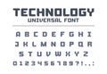 Technology universal poster font type. Strong, construction, engineering, techno alphabet.