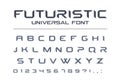 Technology universal vector font. Geometric, sport, futuristic, future techno alphabet. Royalty Free Stock Photo