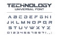 Technology universal vector font. Geometric, sport, futuristic, future techno alphabet.