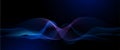 Vector Abstract flowing wave line, particle dot pattern, neon light on dark blue gradient background