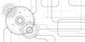 Technology white background.Technical drawing of gears .Rotating mechanism of round parts .Machine technology. Vector illustration Royalty Free Stock Photo