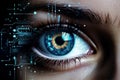 Technology woman human concept eye software vision futuristic digital science identification iris system blue Royalty Free Stock Photo