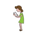 Technology woman using smartphone cartoon