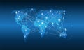 Technology World Map, Global Media Transfer, Deep Blue Gradient, Connection Concept Digital Network Design For Website