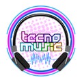 Tecno music label with headphones Royalty Free Stock Photo