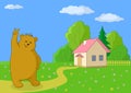 Teddy bear against the own house
