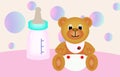 Teddy bear and baby bottle Royalty Free Stock Photo