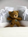 Teddy bear and baby's shoes