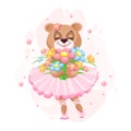 Teddy bear ballerina in a tutu with a bouquet of flowers Royalty Free Stock Photo