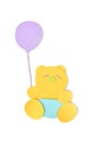 Teddy bear with balloon paper cut on white background
