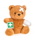 Teddy bear with bandage isolated on white