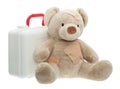 Teddy Bear with Bandages and Child Medical Kit Royalty Free Stock Photo