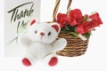 Teddy Bear and Basket of Red Roses