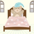 Teddy bear in bed illustration background for Greeting card