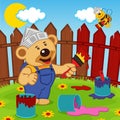 Teddy bear and bee painter Royalty Free Stock Photo