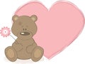Teddy bear and big heart, vector illustration