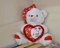 Teddy bear and big red heart with text Royalty Free Stock Photo