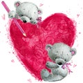 Teddy bear with the big red heart. Valentines greeting card.