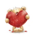 Teddy bear with the big red heart.Valentines greeting card. Love design.Love.