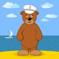Teddy bear captain on sea coast Royalty Free Stock Photo