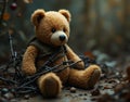 A teddy bear caught in barbed wire Royalty Free Stock Photo