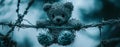 A teddy bear caught in barbed wire represents innocence in the midst of conflict Royalty Free Stock Photo