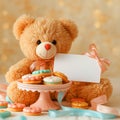 Teddy Bear Celebration with Sweet Treats Note Card Royalty Free Stock Photo
