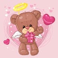 Teddy bear. Children character. Gift card. Happy birthday or valentine`s day greeting card. Royalty Free Stock Photo