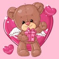 Teddy bear. Children character. Gift card. Happy birthday or valentine`s day greeting card. Royalty Free Stock Photo