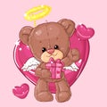 Teddy bear. Children character. Gift card. Happy birthday or valentine`s day greeting card. Royalty Free Stock Photo