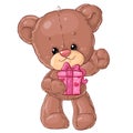 Teddy bear. Children character. Gift card. Happy birthday or valentine`s day greeting card. Royalty Free Stock Photo