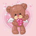 Teddy bear. Children character. Gift card. Happy birthday or valentine`s day greeting card. Royalty Free Stock Photo