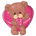 Teddy bear. Children character. Gift card. Happy birthday or valentine`s day greeting card. Royalty Free Stock Photo