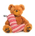 Teddy bear with Christmas stocking Royalty Free Stock Photo