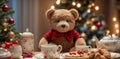 Teddy Bear Christmas Tea Party Banner AI Generated Royalty Free Stock Photo