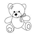 Teddy bear contour.Doodle style hand-drawn toys.Outline drawing.Black and white image.Monochrome image.Children s cute toy.