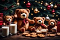 teddy bear with cookies and milk enjoy Christmas generated by AI tool