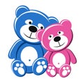 Teddy bear couple pink and blue